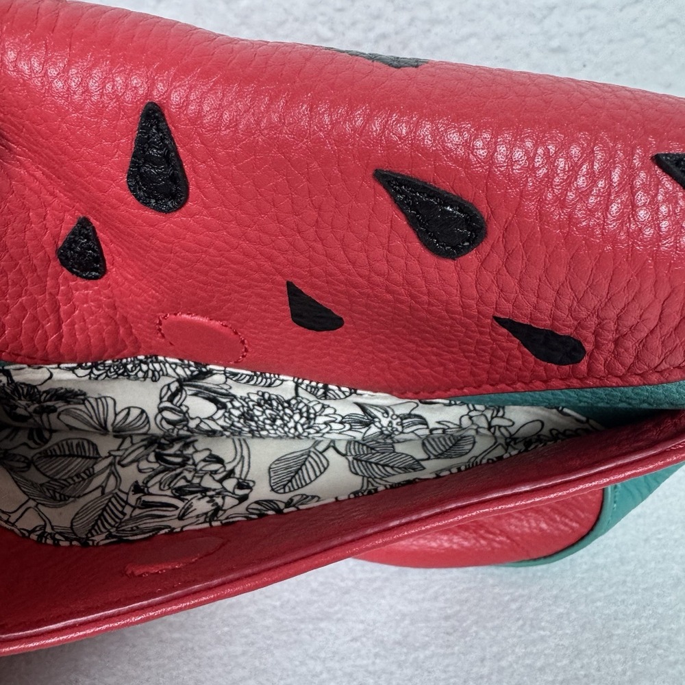 Vera Bradley Watermelon Slice Mini Saddle Bag Crossbody Leather Chain Purse - Picture 9 of 16